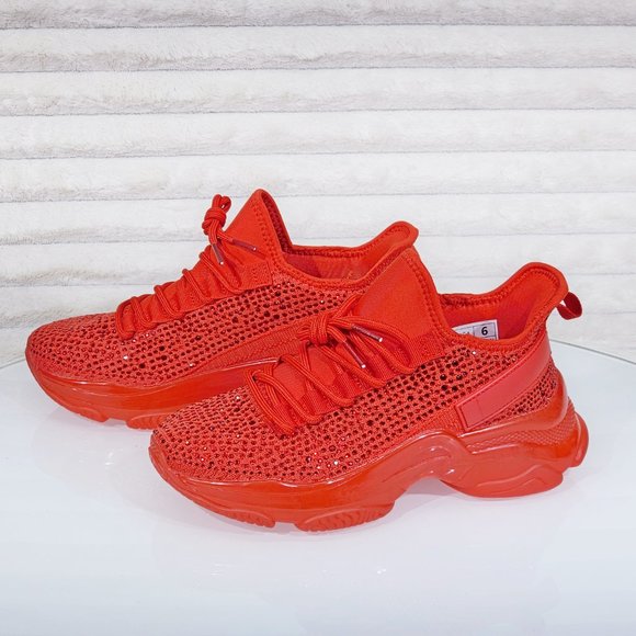 Comfy Cush Red Jelly Sole Slip On Pull Tie Running Tennis Shoes Sneakers - Picture 9 of 13